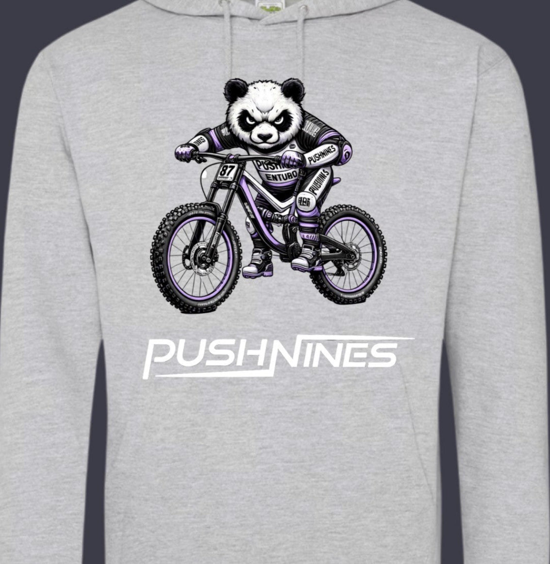 Purple Full Suspension Panda - Grey Hoodie