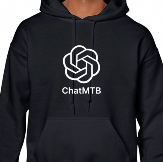 Black hoodie with ChatMTB logo on a white background